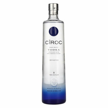 Bottle of Ciroc Snap Frost vodka distilled from French grapes with blue gradient design