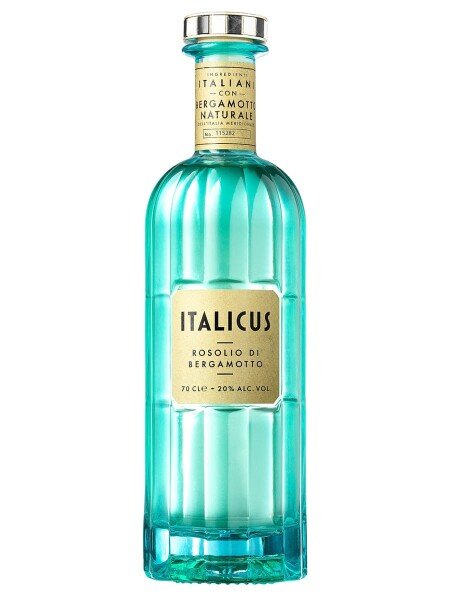 Italicus Rosolio di Bergamotto 70cl turquoise glass bottle with gold label and silver cap