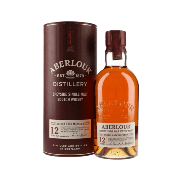 Aberlour 12-year-old Speyside single malt Scotch whisky bottle with brown packaging box