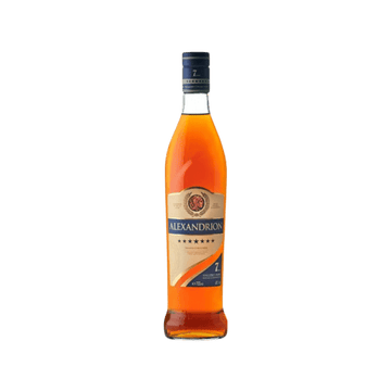 Alexandrion 7 Star blended whiskey bottle with amber liquid and blue label