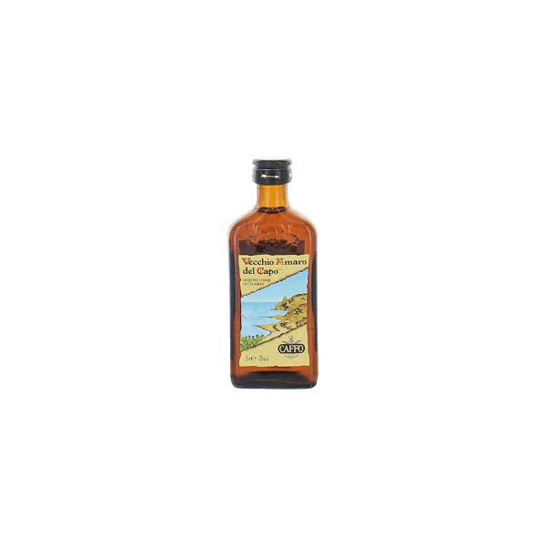 Vecchio Amaro del Capo Italian herbal liqueur in brown glass bottle