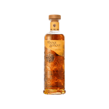 Anne Bonny Spirit Drink bottle with amber rum, embossed compass design, and cork stopper