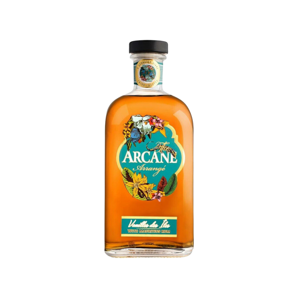Arcane Arrangé vanilla and tea flavored premium spirit bottle with floral label