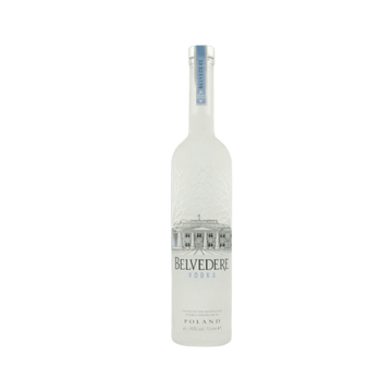Belvedere Vodka bottle with frosted glass and Polish palace design, 1L, 40% alcohol