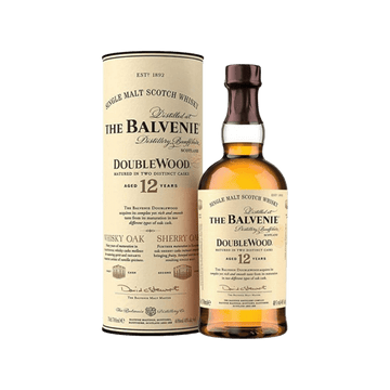 The Balvenie DoubleWood 12 Year Old single malt Scotch whisky bottle and gift tube