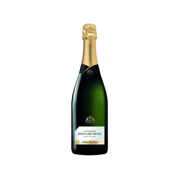 Bottle of Bernard Remy Blanc de Noirs Champagne with gold foil and black label