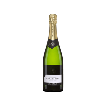 Bernard Remy Champagne bottle with gold foil and white label on a transparent background