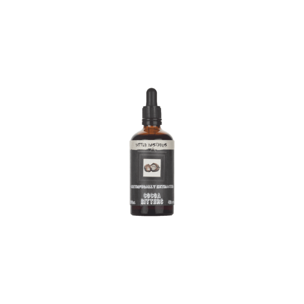 Bitter Wastelands Cocoa Bitters in amber dropper bottle for cocktails and drinks