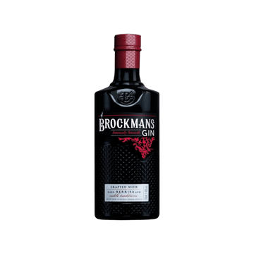 Brockmans Intensely Smooth Gin bottle with dark berries branding and red label accents