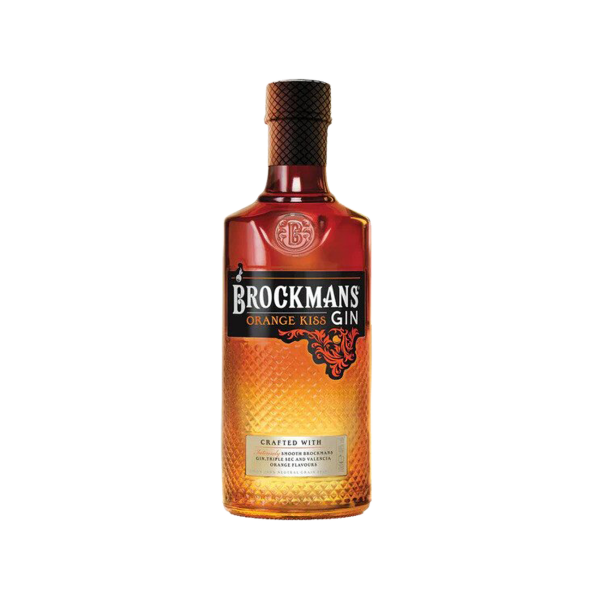 Brockmans Orange Kiss Gin bottle with embossed orange glass and black label