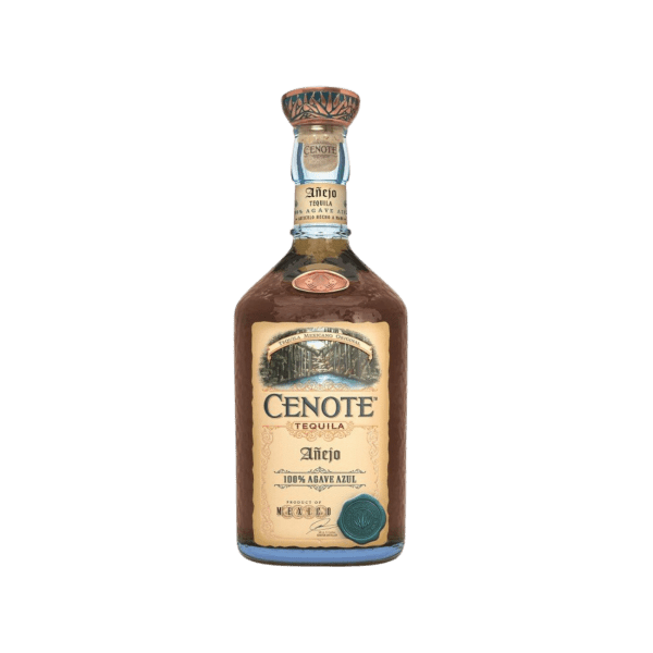 Cenote Añejo Tequila bottle made from 100% agave azul, Mexican aged tequila