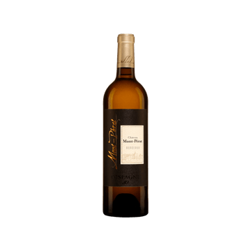 Chateau Mont-Perat Bordeaux white wine bottle with gold label on a transparent background