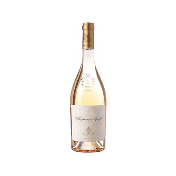 Whispering Angel rosé wine bottle by Caves d'Esclans with gold foil top and elegant label