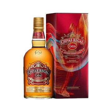 Chivas Regal Extra blended Scotch whisky bottle with red and gold limited edition box