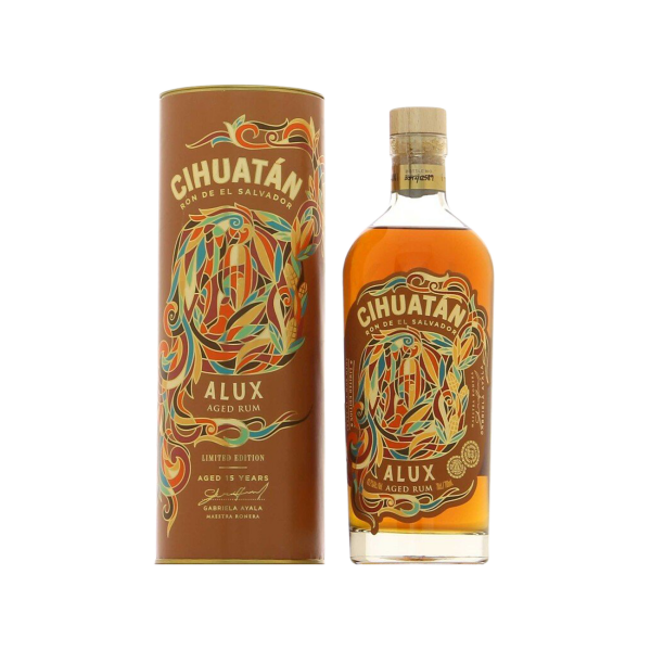 Cihuatán Alux aged rum 15 years, limited edition bottle and decorative box