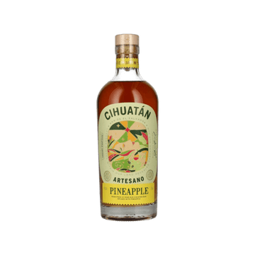 Bottle of Cihuatán Artesano Pineapple premium rum with decorative label on white background