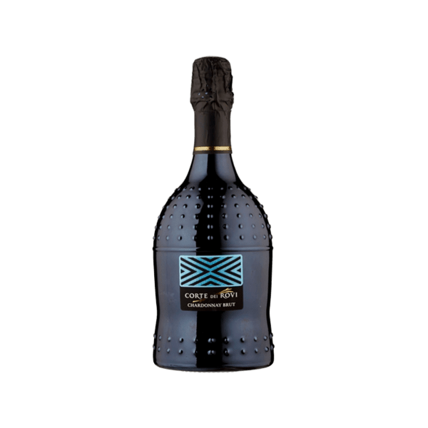 Corte dei Rovi Chardonnay Brut sparkling wine bottle with textured dark glass and foil top