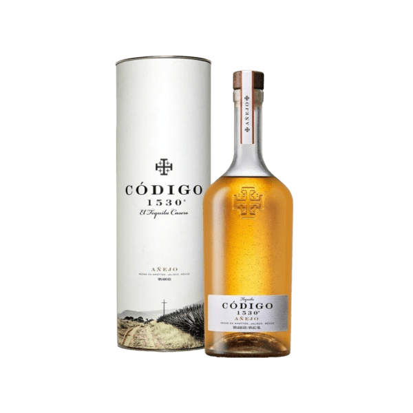 Código 1530 Añejo tequila bottle with branded gift box, premium amber spirit