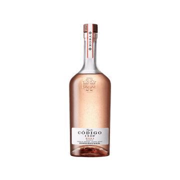 Código 1530 Rosa tequila bottle with frosted glass and embossed cross