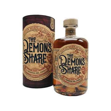 The Demon's Share premium rum bottle and packaging with vintage label design