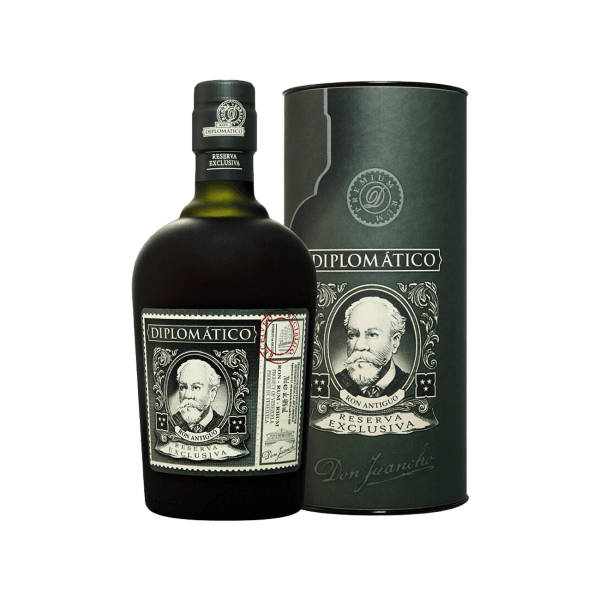 Diplomatico Reserva Exclusiva premium rum bottle with matching gift tube packaging