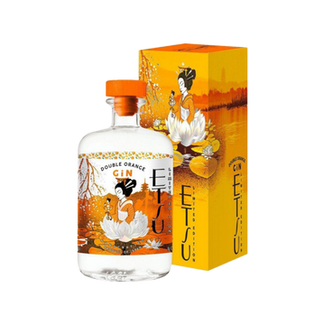 Etsu Double Orange Gin bottle and box with Japanese design and orange floral artwork