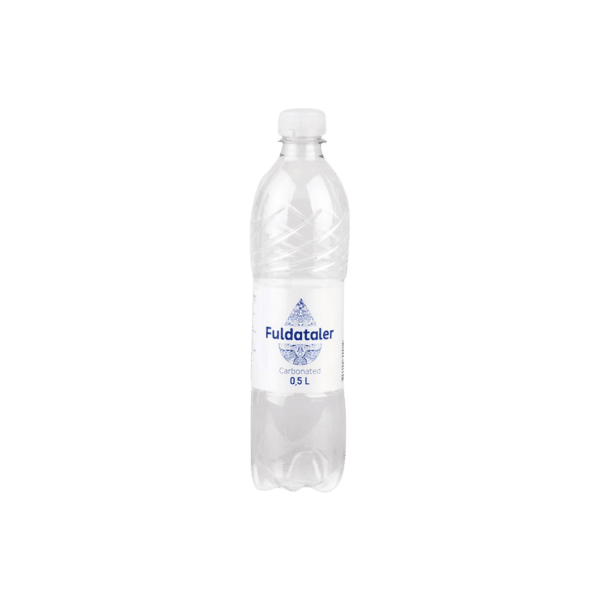 0.5L Fuldataller carbonated water bottle with blue label and white cap