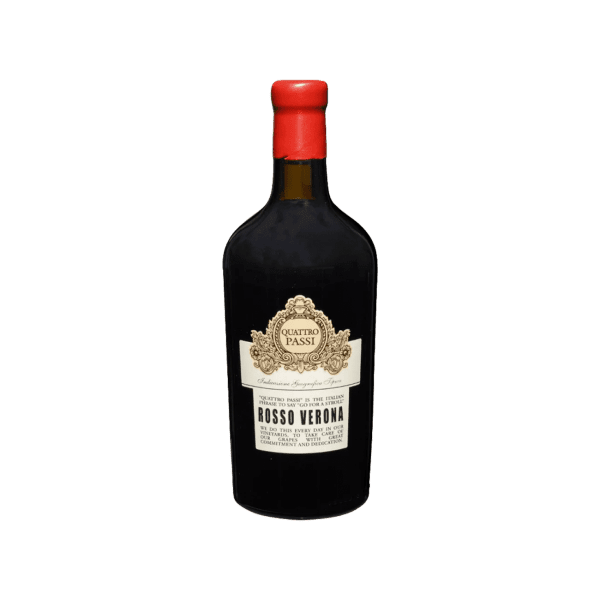 Quattro Passi Rosso Verona red wine bottle with red wax top and vintage label