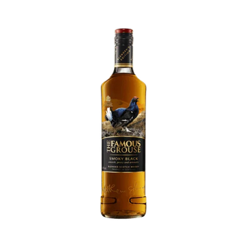 The Famous Grouse Smoky Black blended Scotch whisky bottle with dark label and bird illustration