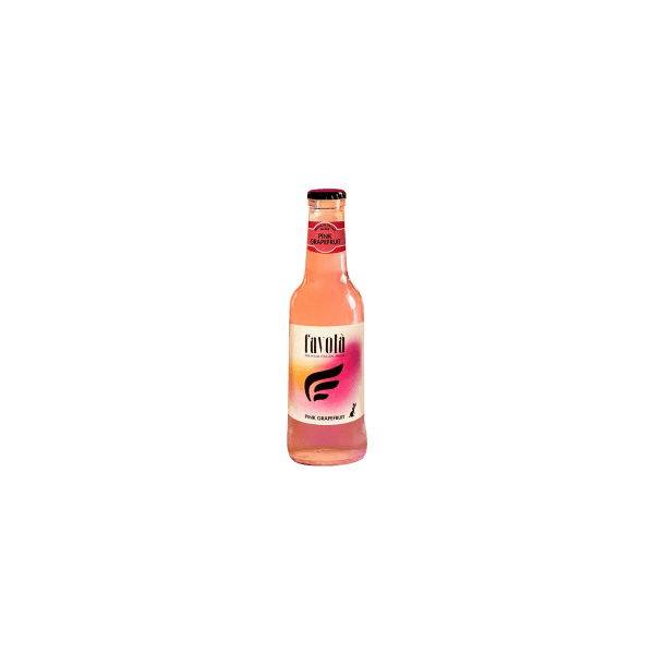 Bottle of Favola Pink Grapefruit flavored drink with pink liquid inside