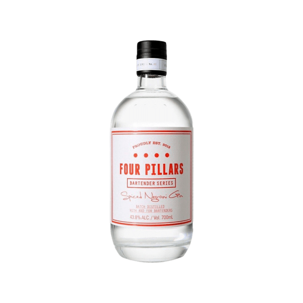 Four Pillars Special Negroni Gin 700ml bottle, clear premium spirit with red label