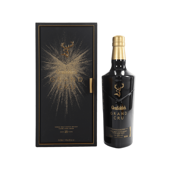 Glenfiddich Grand Cru 23-year-old single malt Scotch whisky bottle and black gift box