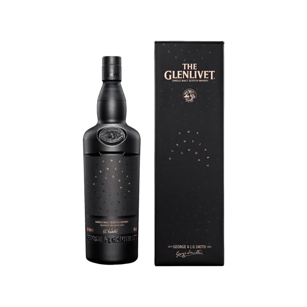 The Glenlivet single malt Scotch whisky bottle and box, premium black packaging