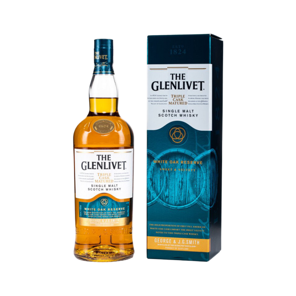 The Glenlivet White Oak Reserve single malt Scotch whisky bottle with box, premium packaging