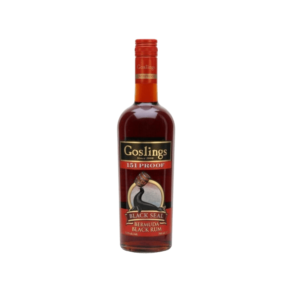 Goslings Black Seal Bermuda Black Rum 151 proof bottle on white background