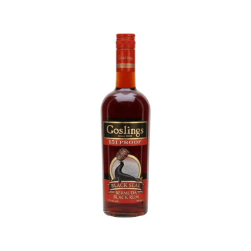 Goslings Black Seal Bermuda Black Rum 151 proof bottle on white background