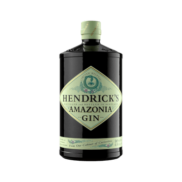 Hendrick's Amazonia Gin bottle with green diamond label and black packaging