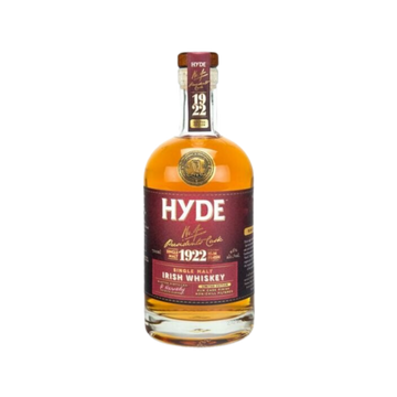 Hyde 1922 Single Malt Irish Whiskey bottle with a red and gold label on white background