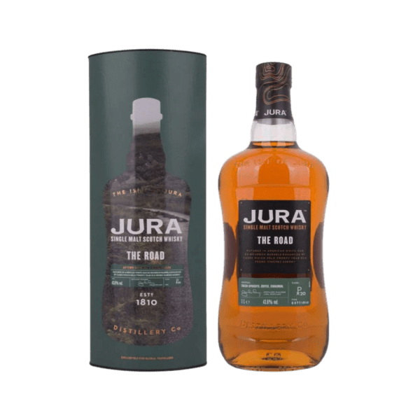 Jura The Road single malt scotch whisky bottle and gift tube, premium spirits product photo