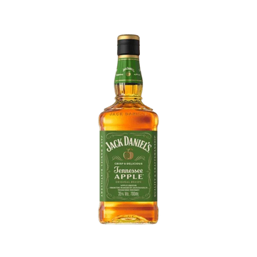 Jack Daniel's Tennessee Apple whiskey 700ml bottle with green label on a plain background