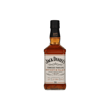 Jack Daniel's Tennessee Travelers Sweet & Oaky whiskey bottle on white background