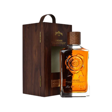 Premium whiskey bottle with wooden gift box, gold seal and cork cap, exclusive spirits