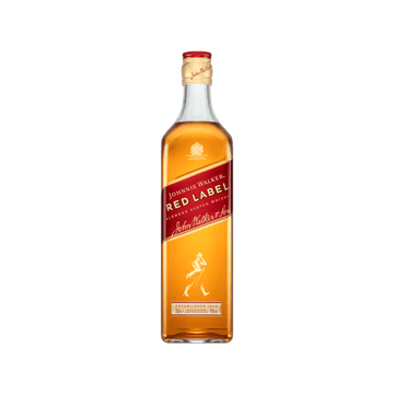 Bottle of Johnnie Walker Red Label blended Scotch whisky with red and gold label