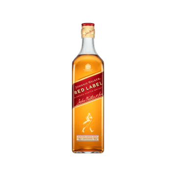 Johnnie Walker Red Label blended Scotch whisky bottle with red label on a transparent background