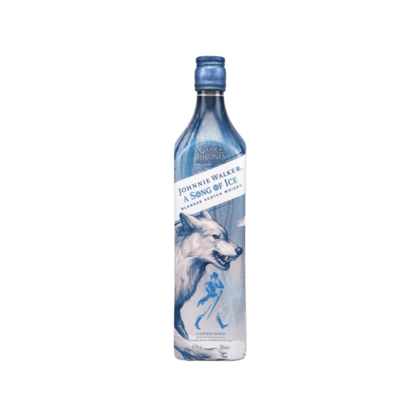 Game of Thrones A Song of Ice blended scotch whisky bottle with wolf illustration