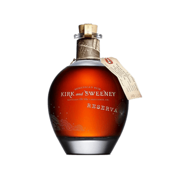 Kirk and Sweeney Reserva Dominican rum bottle with a cork and vintage-style tag