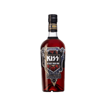 KISS Detroit Rock premium dark rum bottle with detailed label on a transparent background