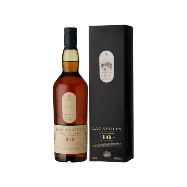 Lagavulin 16 Year Old single malt Scotch whisky bottle with box, premium spirits