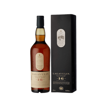 Lagavulin 16 Year Old single malt Scotch whisky bottle with box, premium spirits