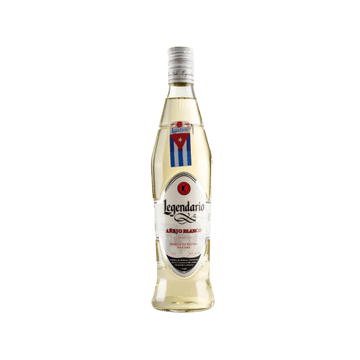 Legendario Añejo Blanco Cuban rum bottle with white label and silver cap